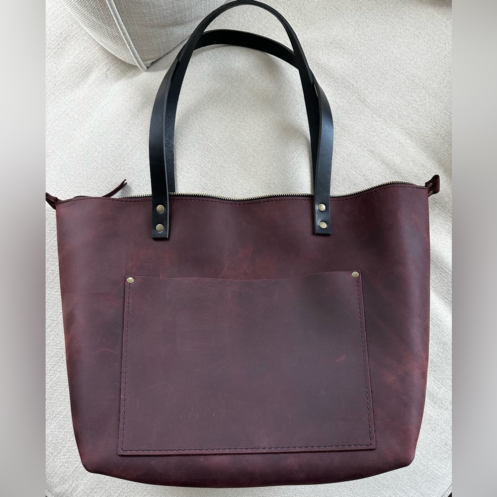 New Portland Leather large tote bag, zipper, merlot, new AP -rare